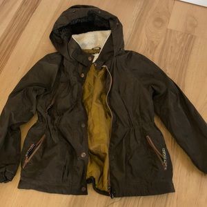 Brown/ dark green rain jacket